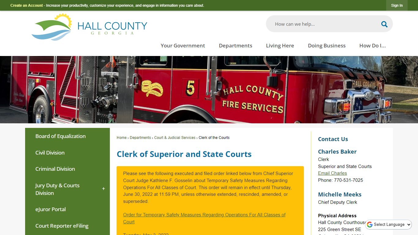 Clerk of Superior and State Courts - Hall County, GA